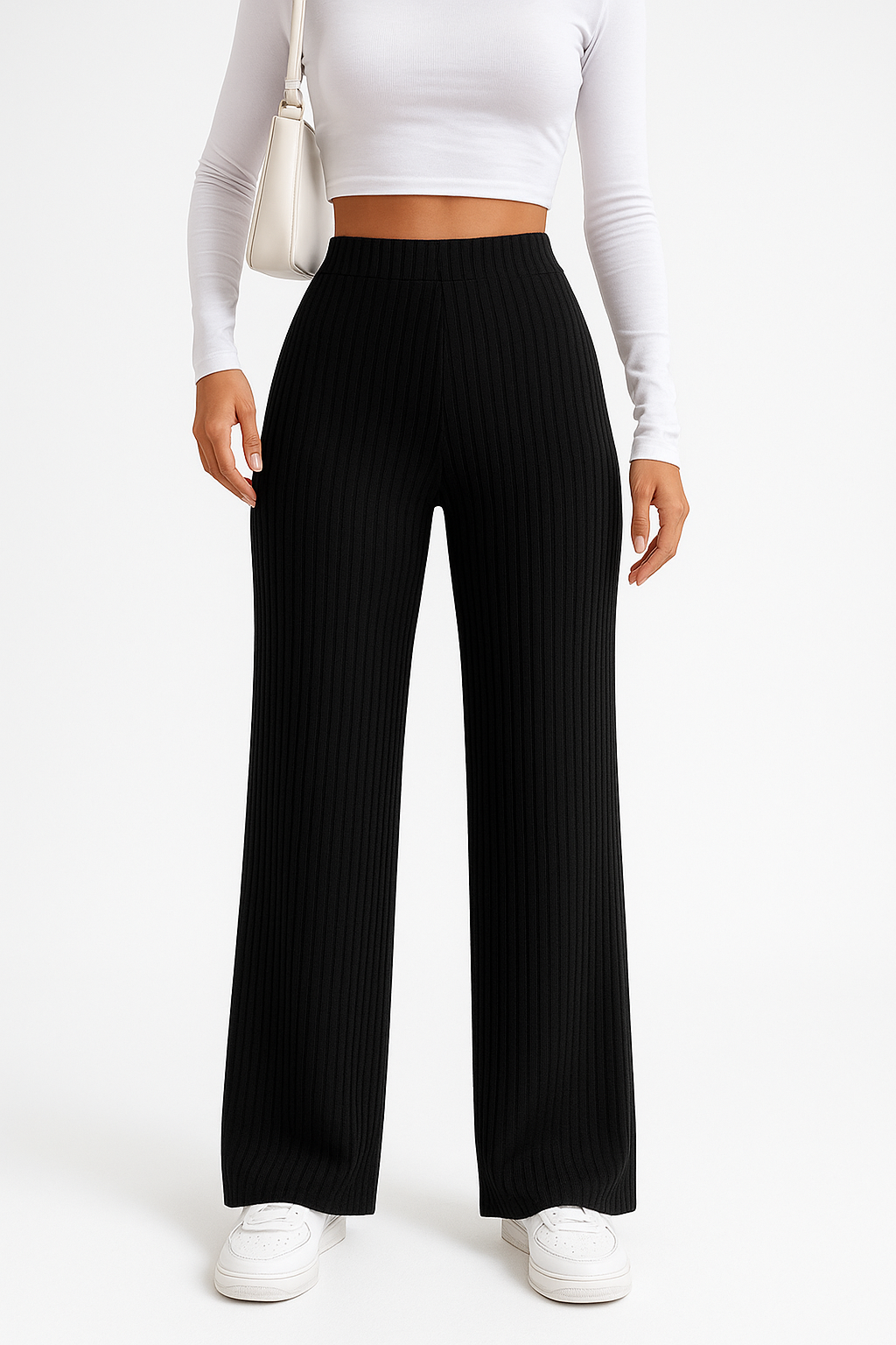 Cozy Ribbed Knit Pants – Wide Leg Pull-On Style for Women