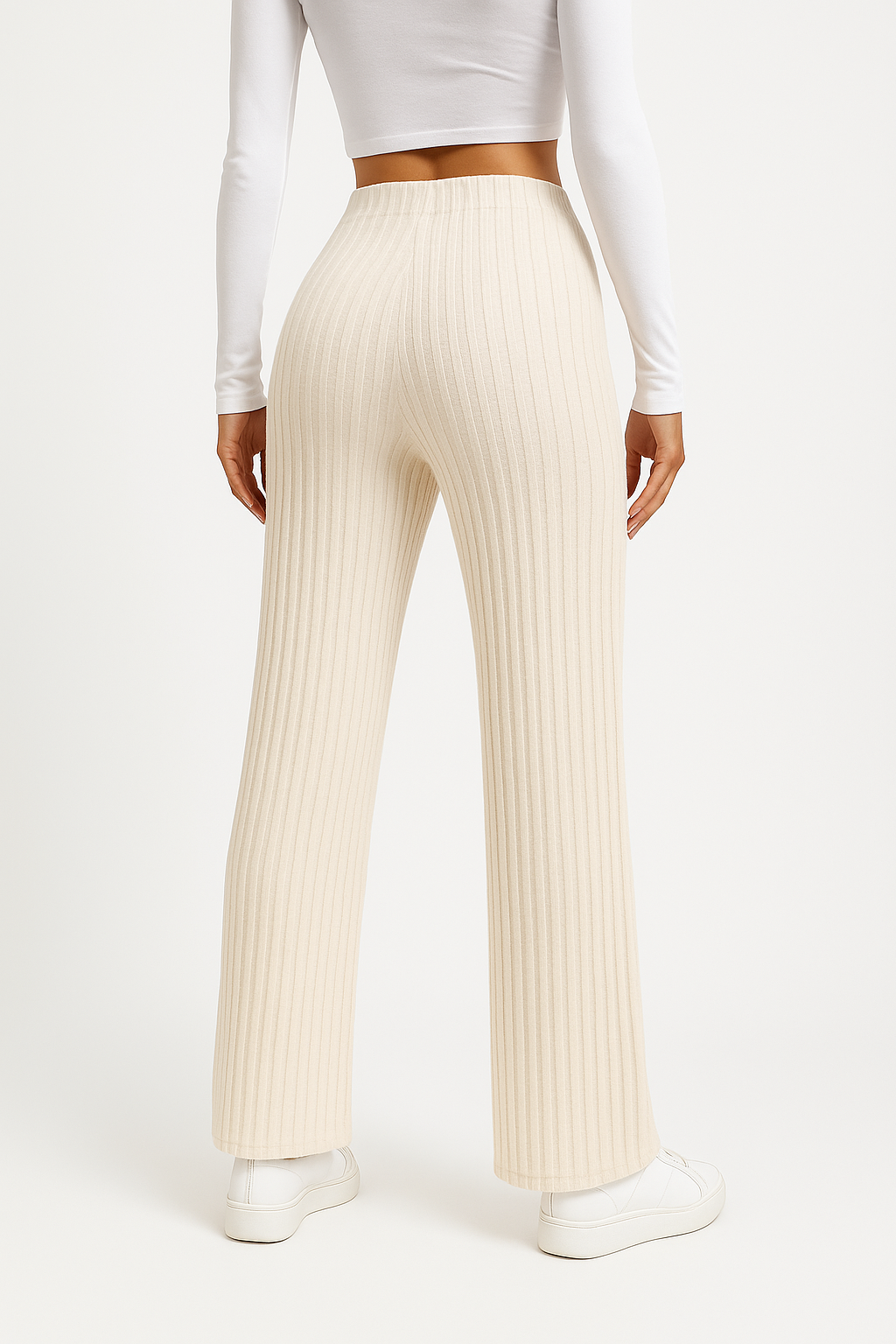 Cozy Ribbed Knit Pants – Wide Leg Pull-On Style for Women