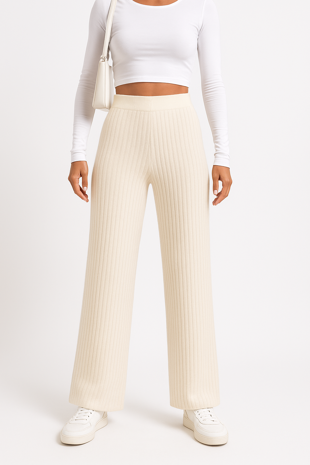 Cozy Ribbed Knit Pants – Wide Leg Pull-On Style for Women