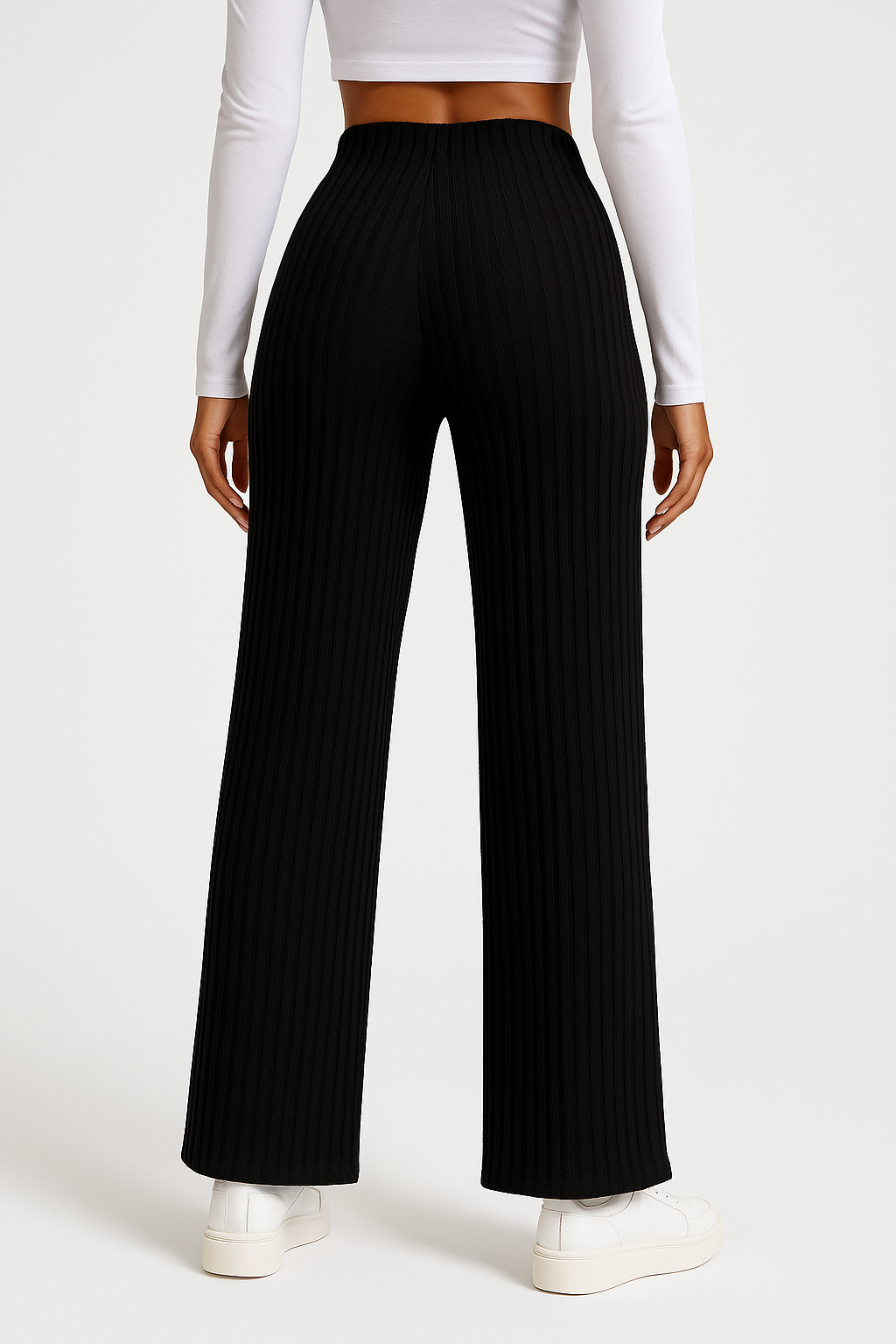 Cozy Ribbed Knit Pants – Wide Leg Pull-On Style for Women