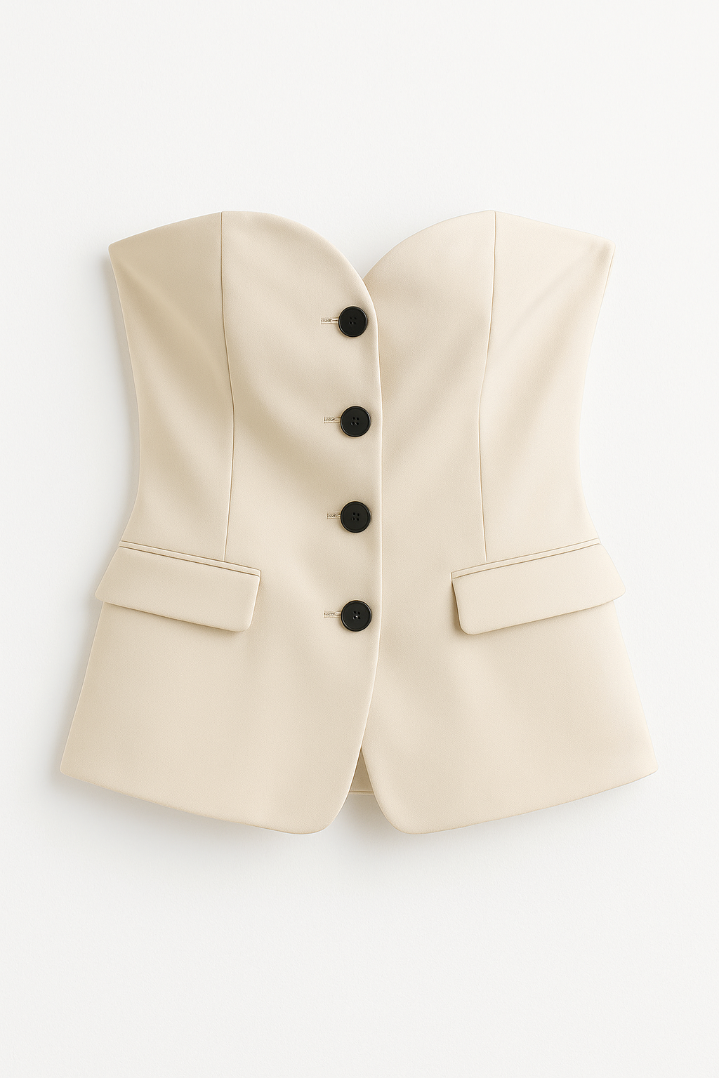 Strapless Chic – Buttoned Blazer & Slit Trouser Set