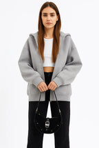 Women's Grey Zip-Up Hoodie with Pockets – Office Lady Style