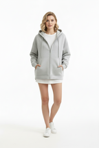 Sweat à capuche zippé gris pour femme avec poches – Style femme de bureau