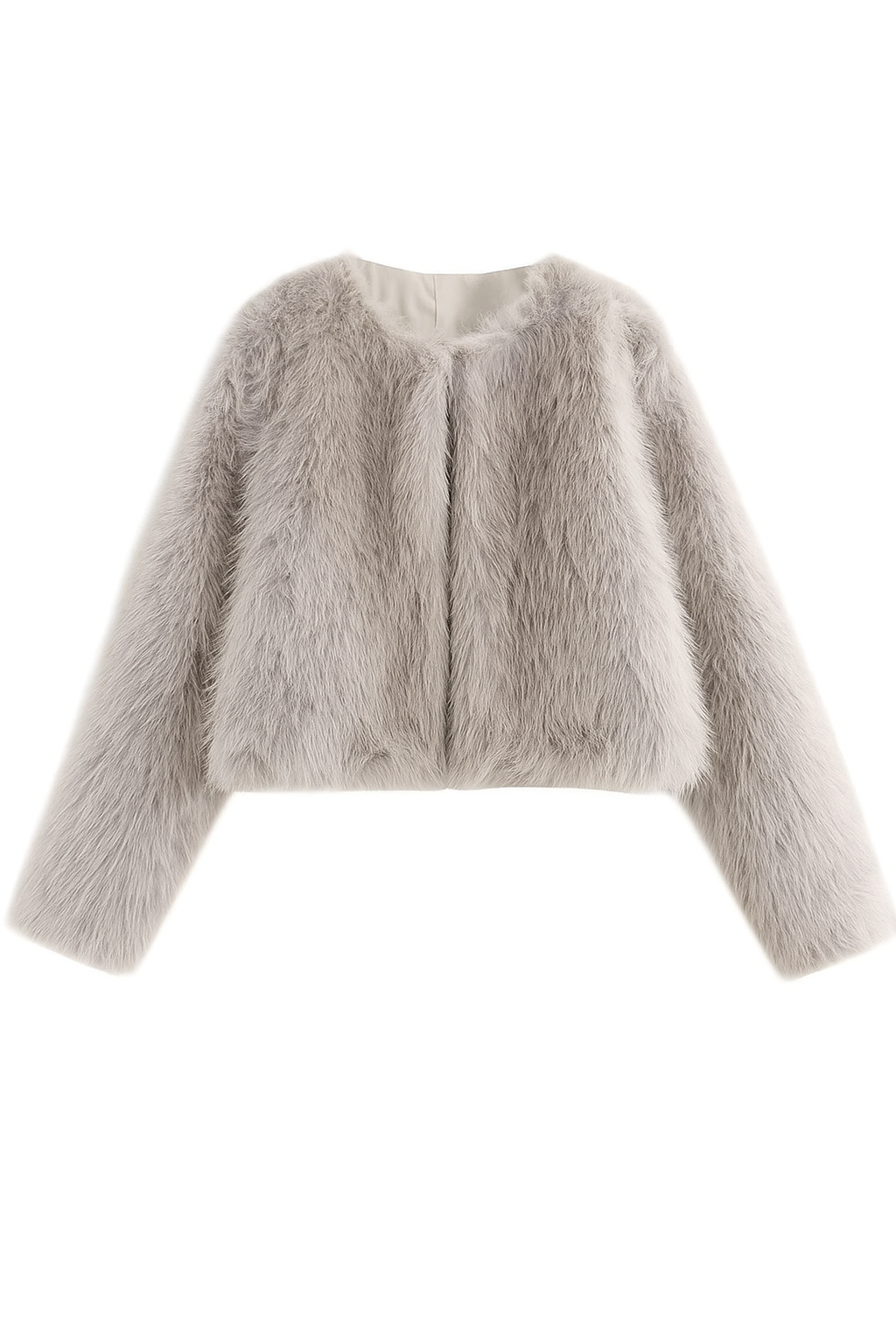 Dámská zimní plyšová kožešinová krátká bunda – silné ležérní svrchní oblečení s kapsami, výstřih do O