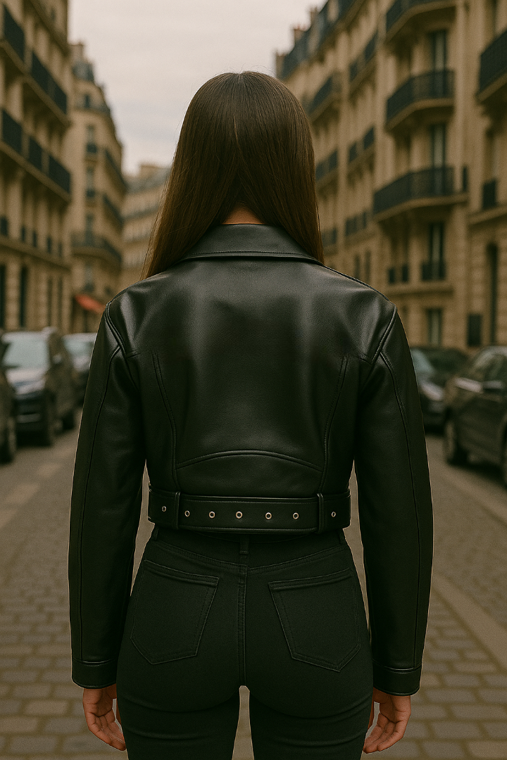 Women's Vintage Vegan Leather Biker Jacket – Oversized Belted Moto Style