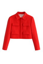 Bold Red Y2K Jacket – Cropped Boxy Fit with Collar Detail