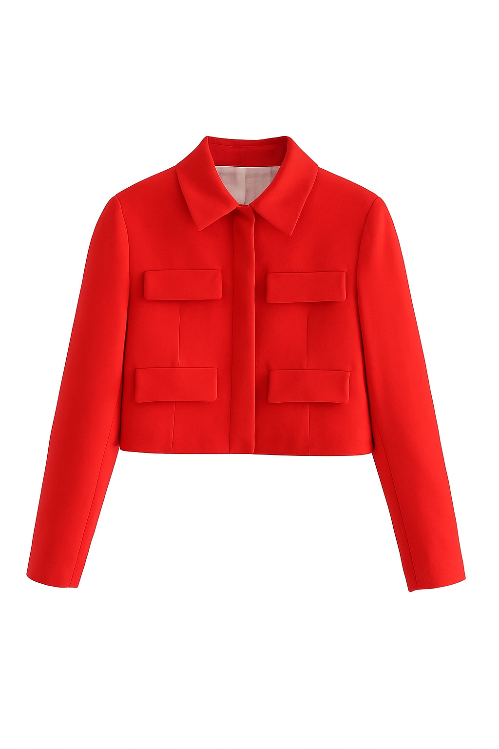 Bold Red Y2K Jacket – Cropped Boxy Fit with Collar Detail