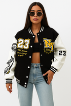 NY Varsity Bomber Jacket – Oversized Streetwear with Patches & Retro Lettering