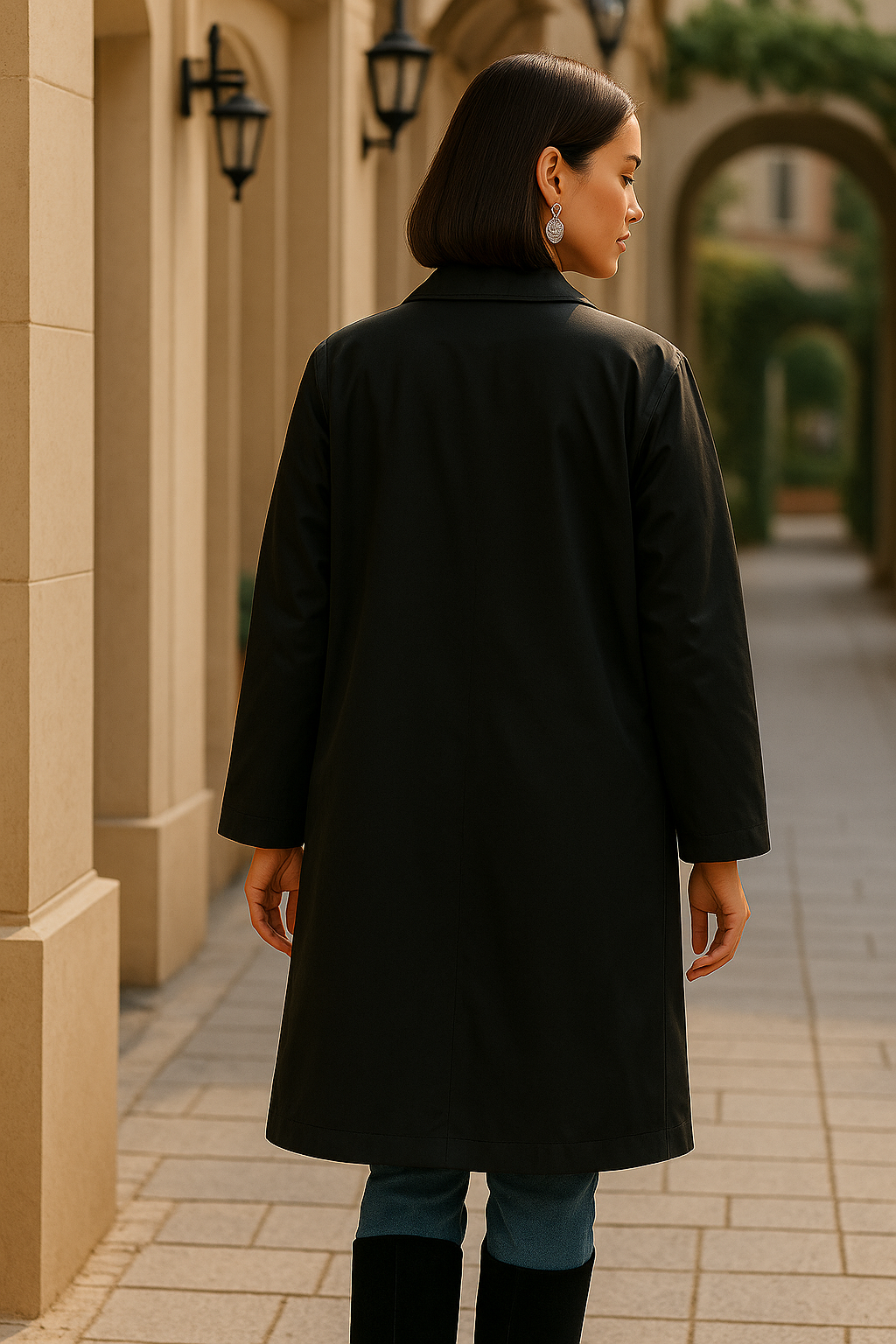 Minimalistická černá větrovka – dlouhá nepromokavá pouliční styl