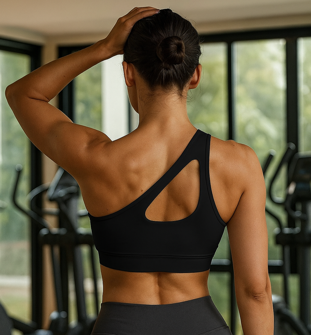 Sportovní podprsenka push-up na jedno rameno – odolná opora a elegantní fitness styl 