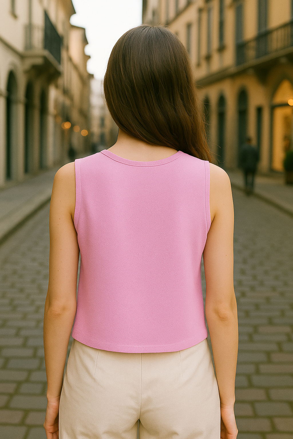 Women’s Cropped Pink Vest – Double-Breasted Sleeveless Top