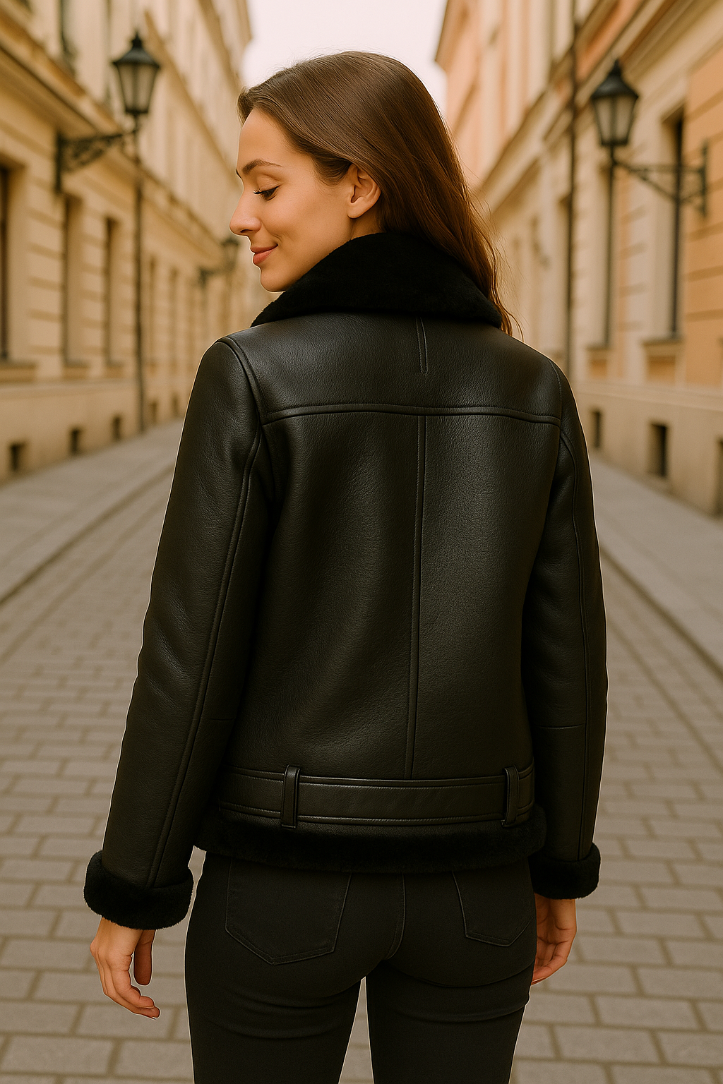 Women’s Belted Moto Jacket – Faux Fur Lined for Winter