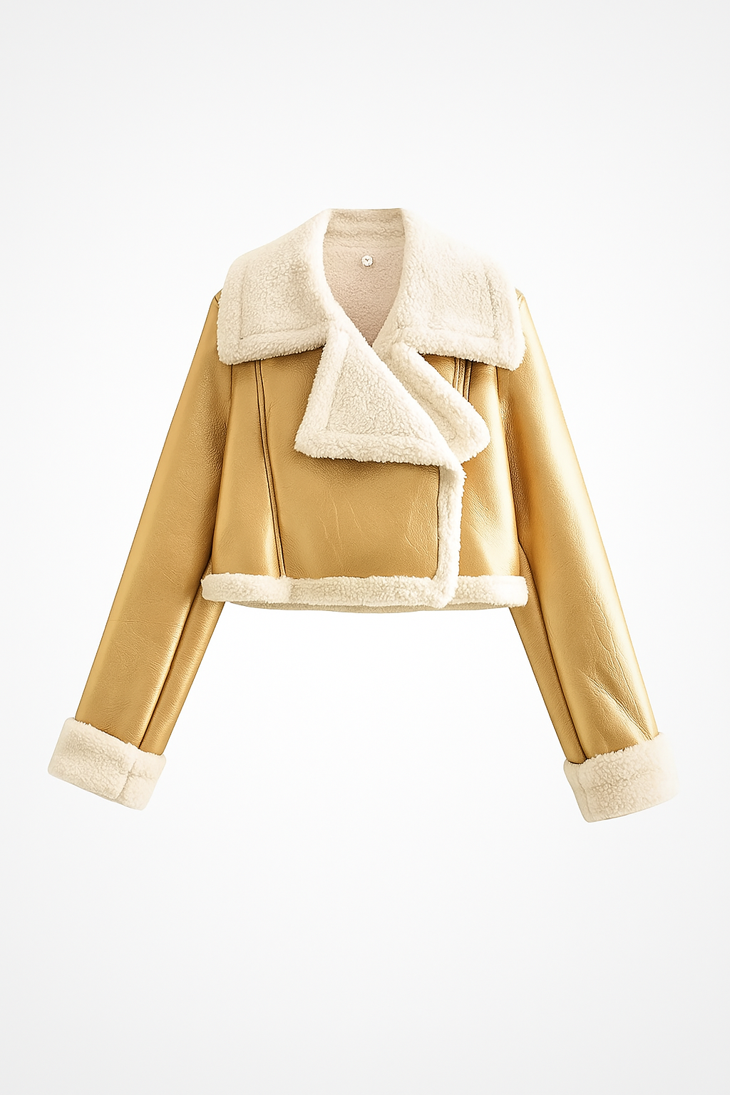Cropped Faux Leather Jacket with Shearling Lining – Luxe Winter Fit