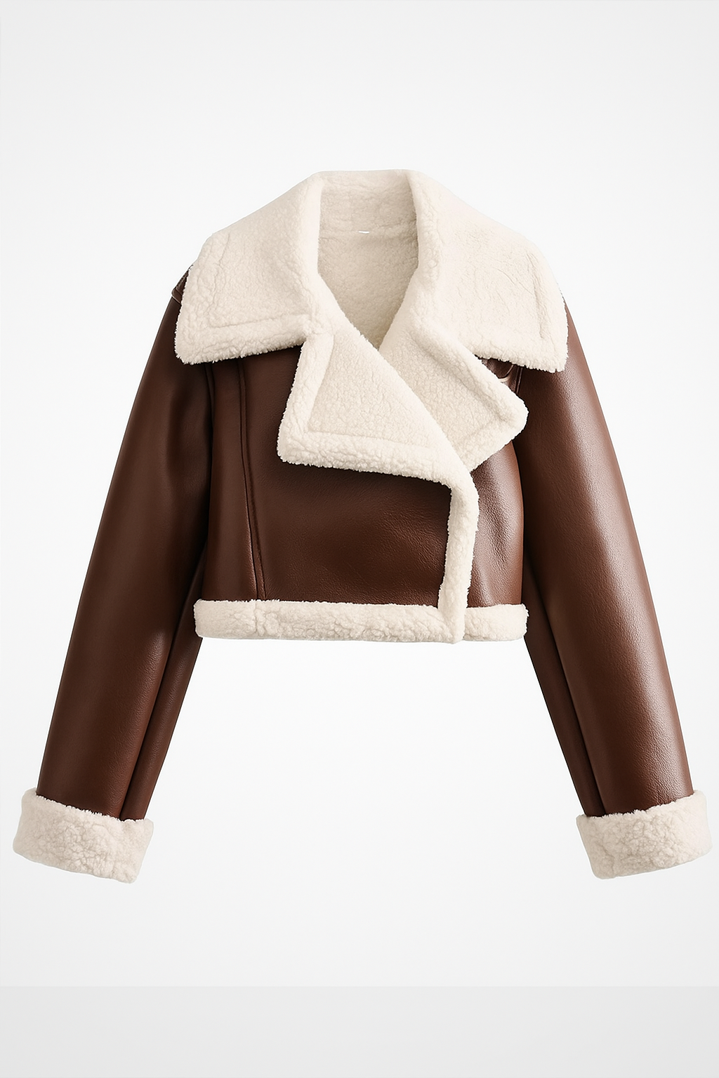 Cropped Faux Leather Jacket with Shearling Lining – Luxe Winter Fit