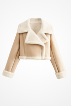 Cropped Faux Leather Jacket with Shearling Lining – Luxe Winter Fit