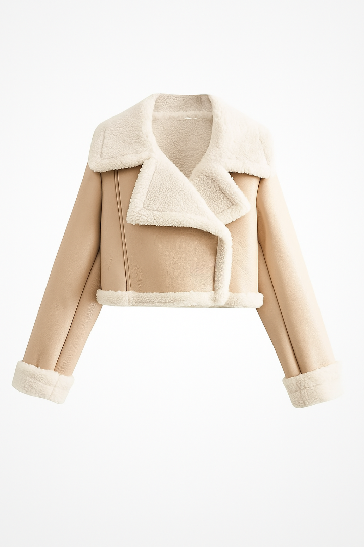 Cropped Faux Leather Jacket with Shearling Lining – Luxe Winter Fit