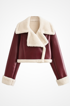 Cropped Faux Leather Jacket with Shearling Lining – Luxe Winter Fit