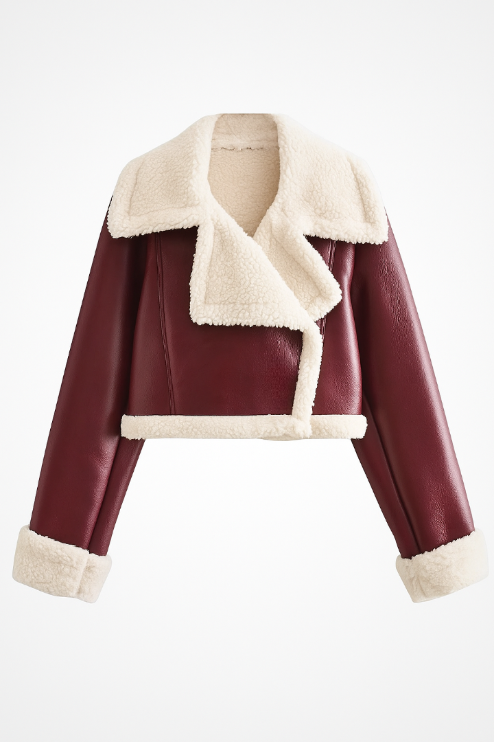 Cropped Faux Leather Jacket with Shearling Lining – Luxe Winter Fit