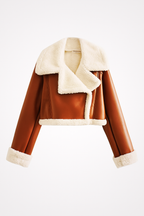 Cropped Faux Leather Jacket with Shearling Lining – Luxe Winter Fit