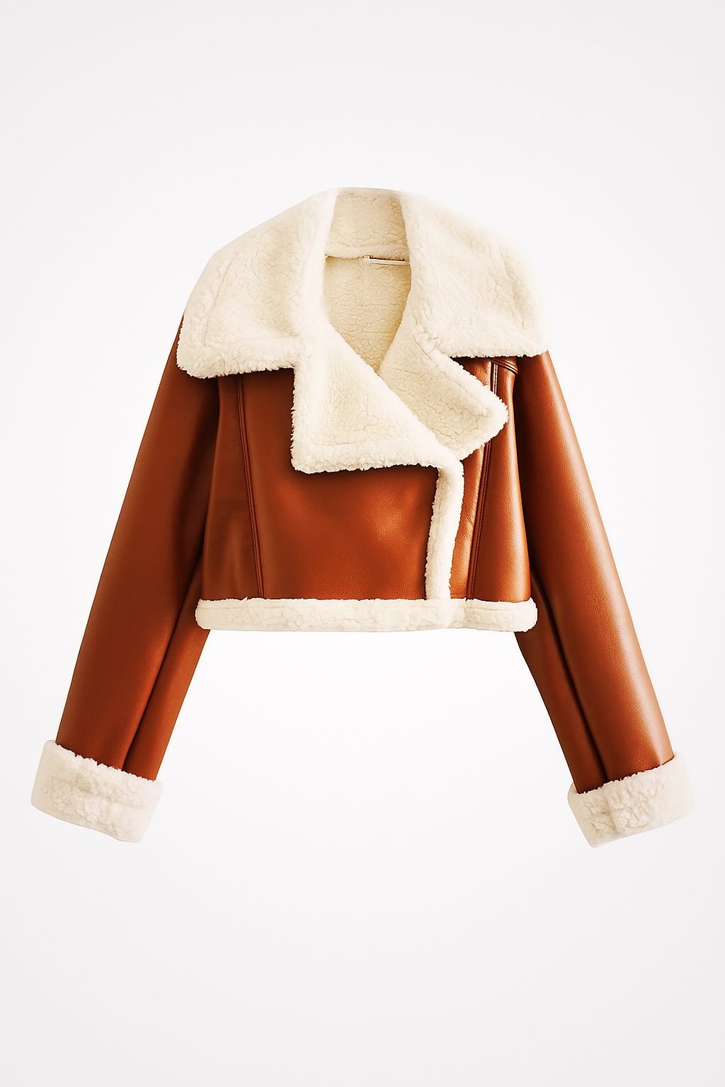 Cropped Faux Leather Jacket with Shearling Lining – Luxe Winter Fit
