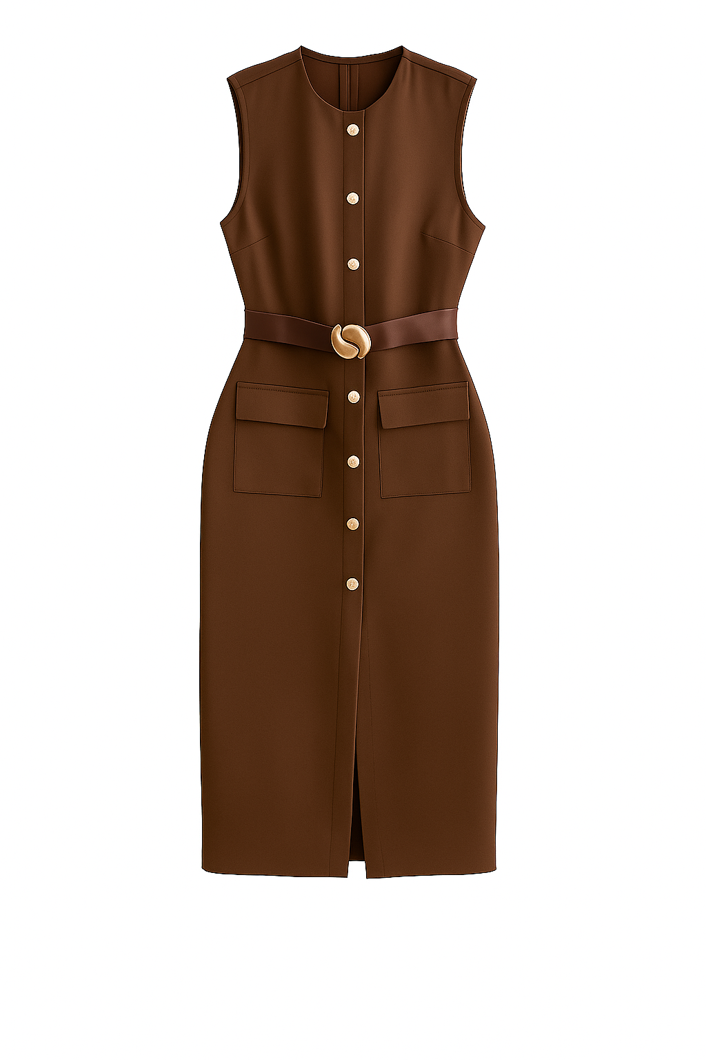 Elegant Black Office Midi Dress – Sleeveless Spring Belted Vintage Look