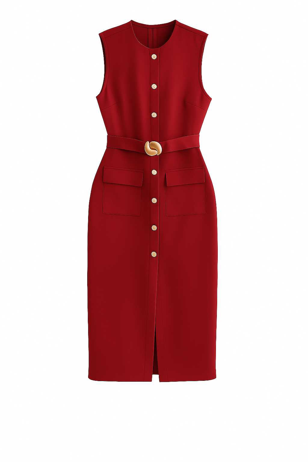 Elegant Black Office Midi Dress – Sleeveless Spring Belted Vintage Look