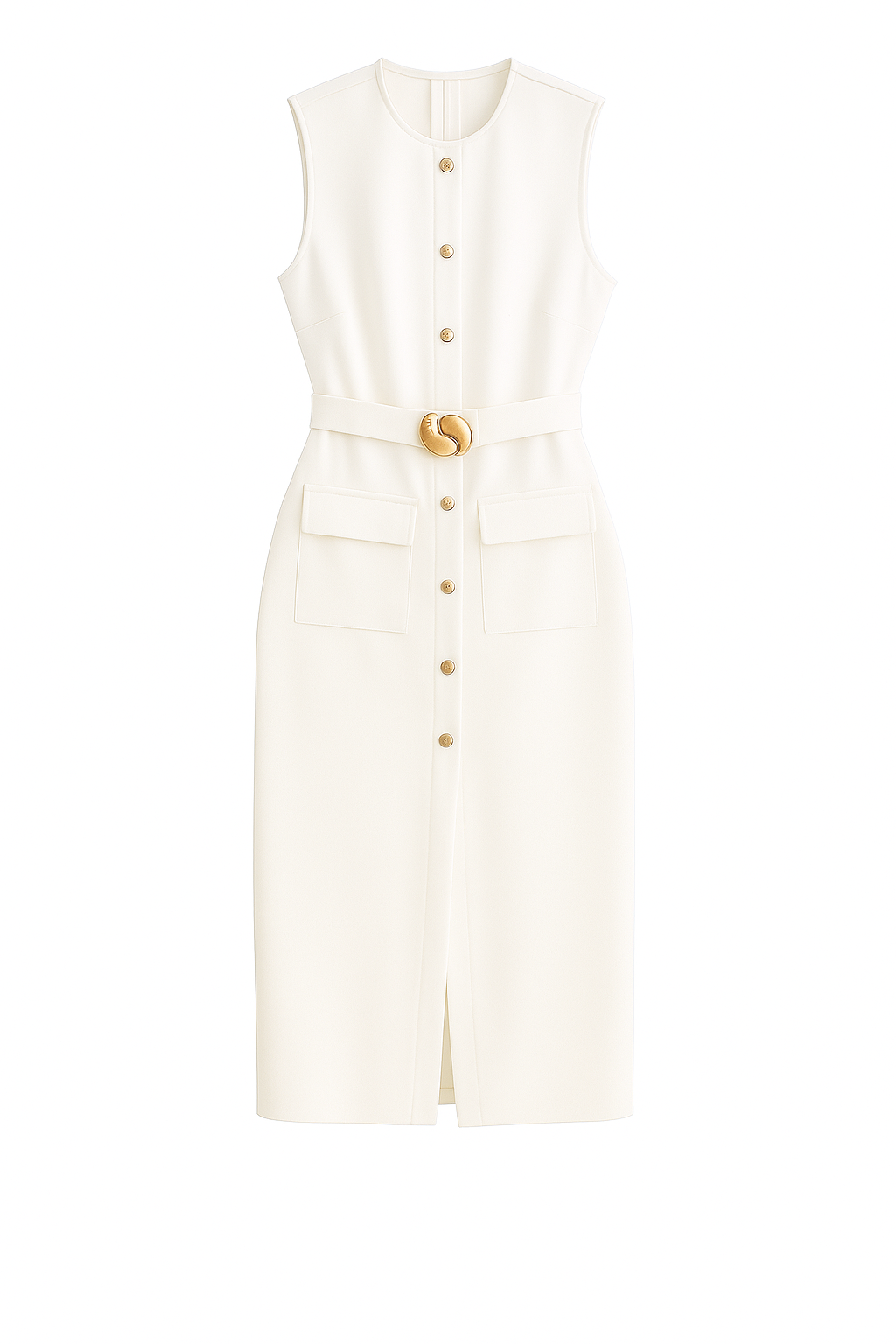 Elegant Black Office Midi Dress – Sleeveless Spring Belted Vintage Look