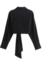 Women's High V-Neck Buckle Knot Shirt  – Slim Fit Long Sleeve Autumn Top