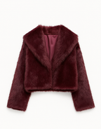 Women's Retro Plush Vegan Fur Lapel Jacket – Soft Cropped Winter Coat