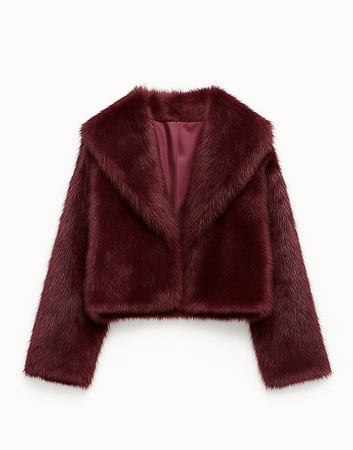Women's Retro Plush Vegan Fur Lapel Jacket – Soft Cropped Winter Coat