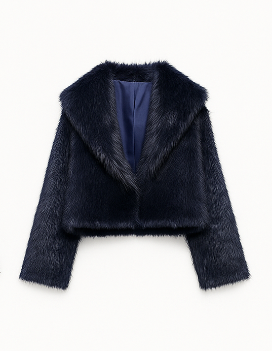 Women's Retro Plush Vegan Fur Lapel Jacket – Soft Cropped Winter Coat