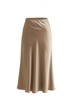 Elegant Satin High Waist Midi Skirt – Office Chic Summer Style for Women