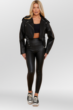 Women's Vintage Vegan Leather Biker Jacket – Oversized Belted Moto Style