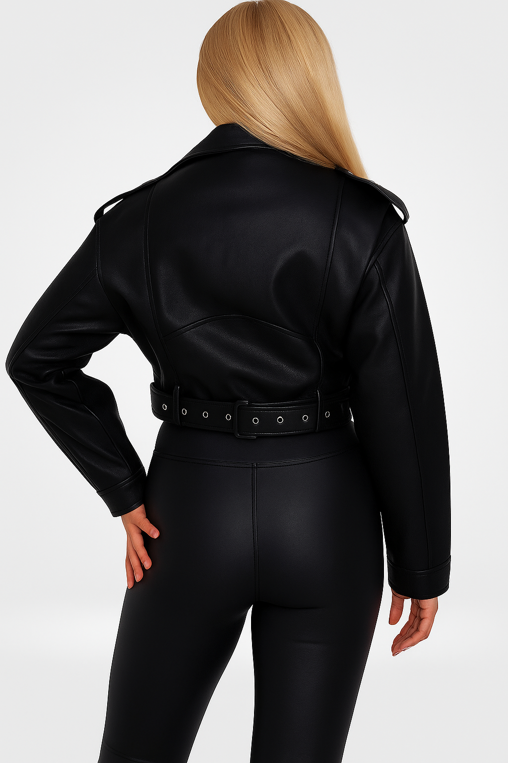 Women's Vintage Vegan Leather Biker Jacket – Oversized Belted Moto Style
