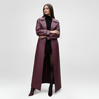 Plum Gloss Belted Trench Coat – Luxe PU Leather Longline Statement Outerwear