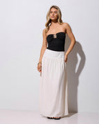 Elegant Off-Shoulder Bodysuit – Gold Accent & Slim Fit