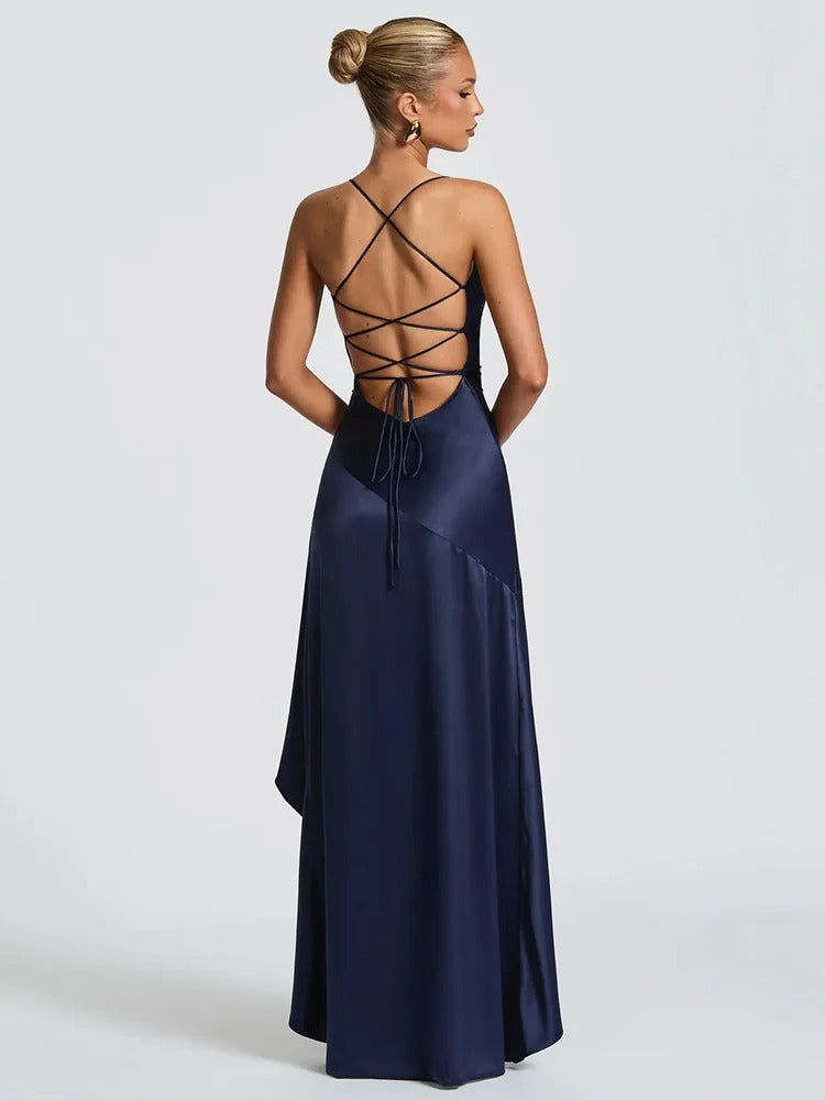 Strapless Asymmetrical Backless Midi Dress
