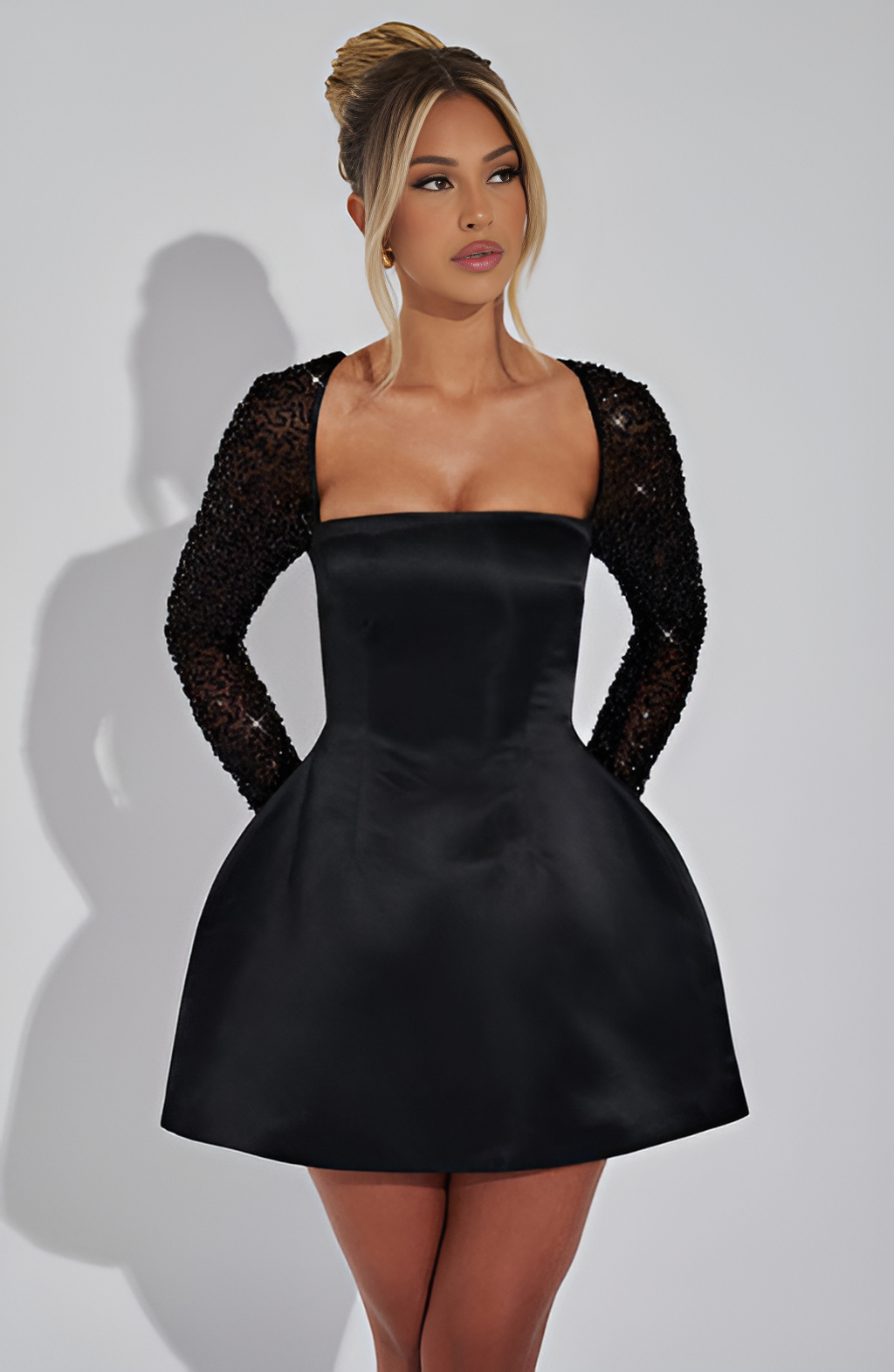 Backless Lace Sleeve Mini Dress