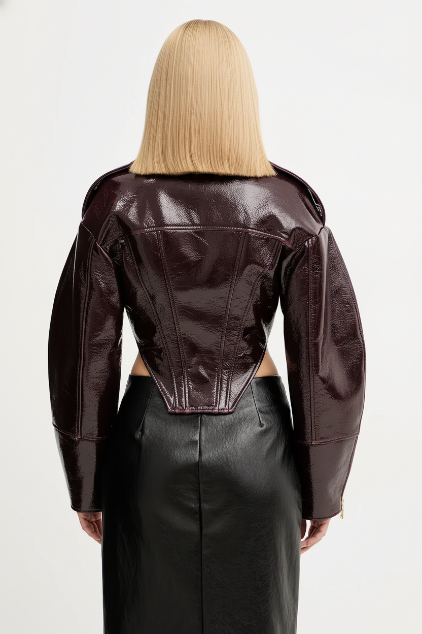 Taillierte Kunstleder-Reißverschlussjacke