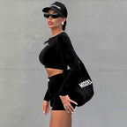 Two-Piece Sportswear Set – Long Sleeve Crop Top & High Waist Shorts