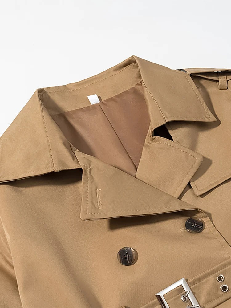 Women's Belted Double-Breasted Trench Coat – Long Slim Fit Autumn Jacket