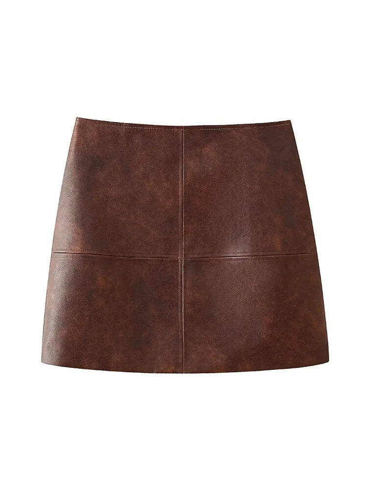 Faux Leather Zip-Up Set – Jacket & Mini Skirt Combo
