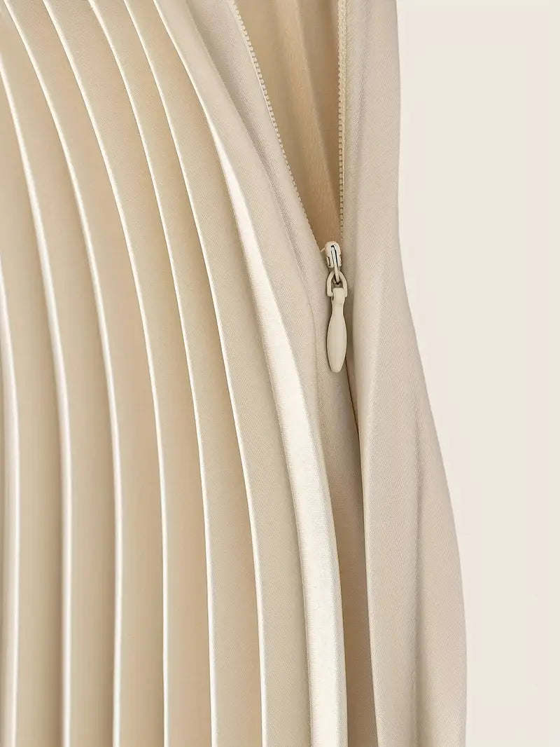 Pleated Elegance Midi Skirt – Flowing High-Waist Design with Subtle Shine