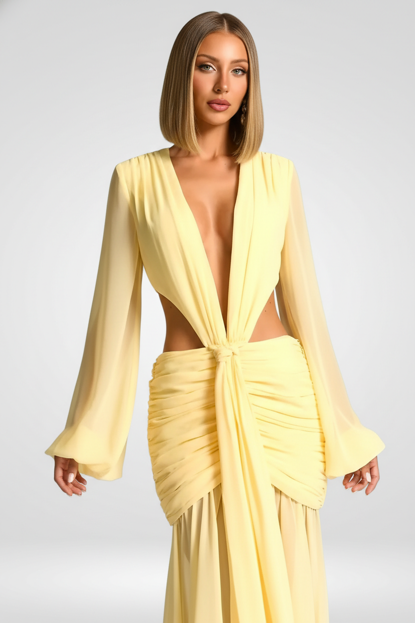 Deep V Backless Maxi Dress