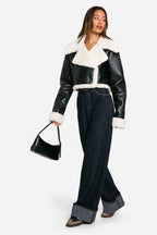 Zkrácená bunda z umělé kůže s podšívkou z ovčí kůže – Luxusní zimní střih