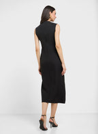 Elegant Black Office Midi Dress – Sleeveless Spring Belted Vintage Look
