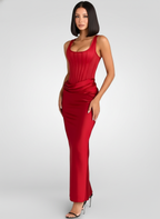 Ruched Backless Elegance – Bodycon Maxi Gown