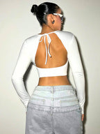 Deep V-Neck Long Sleeve Crop Top