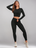 2-Piece Seamless Workout Set – Women’s Long Sleeve Crop Top & Matching Leggings