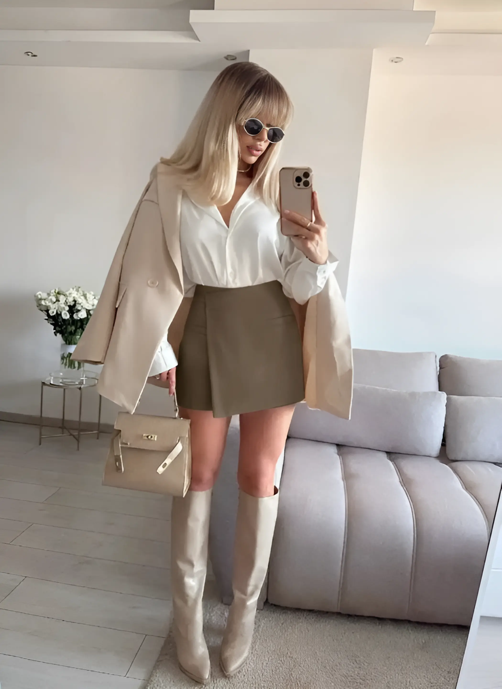 Split Mini Shorts Skirt with Pockets